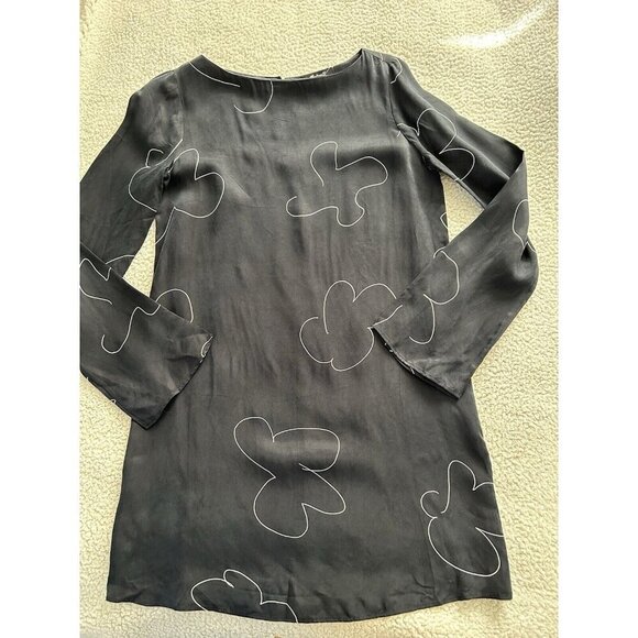 MADEWELL Erika Cupro Shift Mini Dress Long Bell Sleeve Black Patterned Size M - Picture 8 of 14